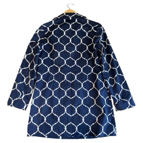 Charter Club Trench Coat Navy Blue & White Geometric Pattern Women's Size Small - Picture 3 of 6